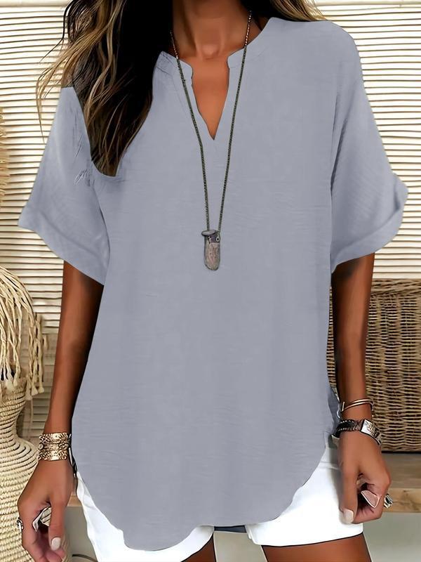✨✨LAST DAY SAVE 49% ⏰🔥Women's Plain Short Sleeve Blouse, Casual Solid Color Top for Daily Wear, Ladies Clothes for All Seasons