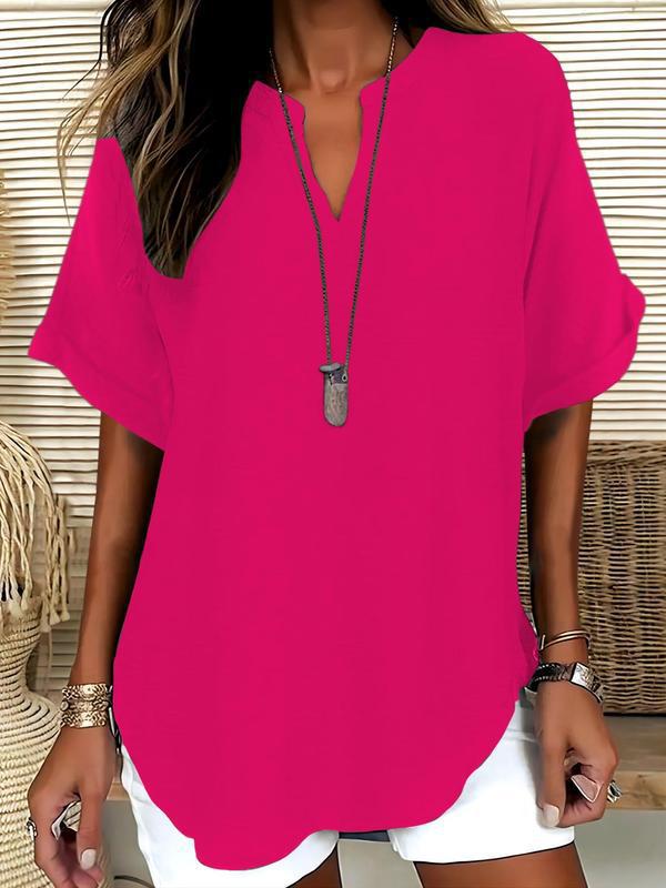 ✨✨LAST DAY SAVE 49% ⏰🔥Women's Plain Short Sleeve Blouse, Casual Solid Color Top for Daily Wear, Ladies Clothes for All Seasons