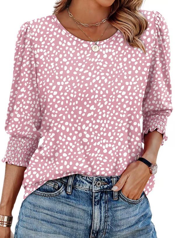 ✨✨LAST DAY SAVE 49% ⏰ Women Dressy Casual 3/4 Length Sleeve Blouses with Smocked Cuffs
