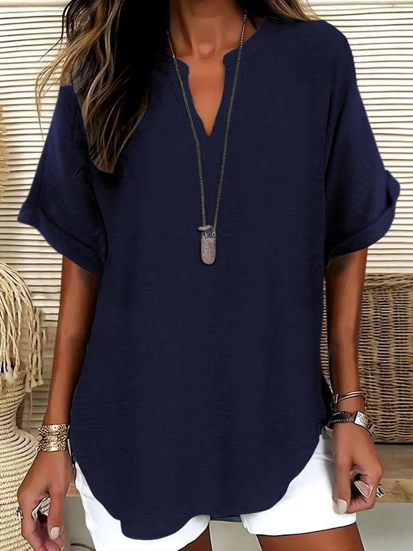 ✨✨LAST DAY SAVE 49% ⏰🔥Women's Plain Short Sleeve Blouse, Casual Solid Color Top for Daily Wear, Ladies Clothes for All Seasons