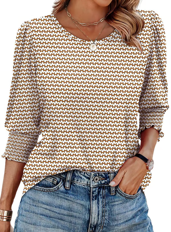 ✨✨LAST DAY SAVE 49% ⏰ Women Dressy Casual 3/4 Length Sleeve Blouses with Smocked Cuffs