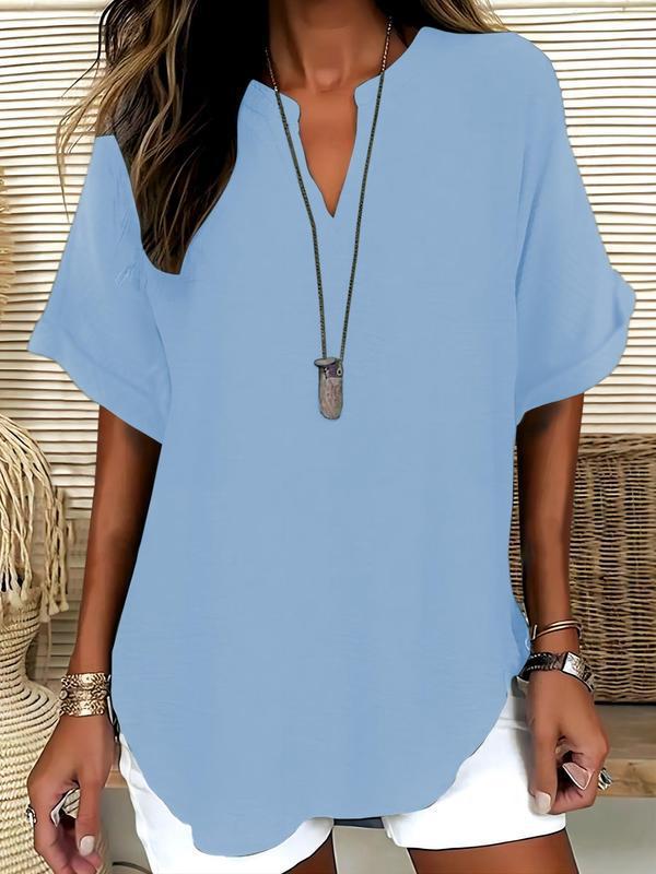 ✨✨LAST DAY SAVE 49% ⏰🔥Women's Plain Short Sleeve Blouse, Casual Solid Color Top for Daily Wear, Ladies Clothes for All Seasons