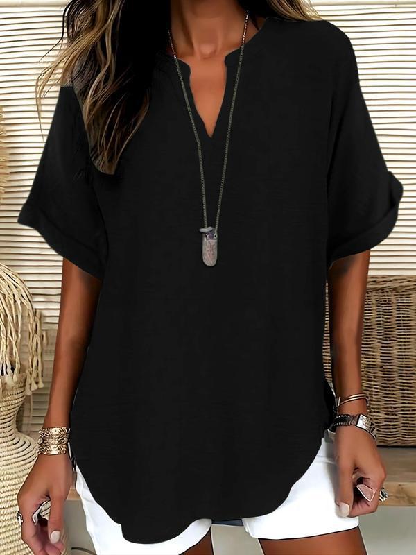 ✨✨LAST DAY SAVE 49% ⏰🔥Women's Plain Short Sleeve Blouse, Casual Solid Color Top for Daily Wear, Ladies Clothes for All Seasons