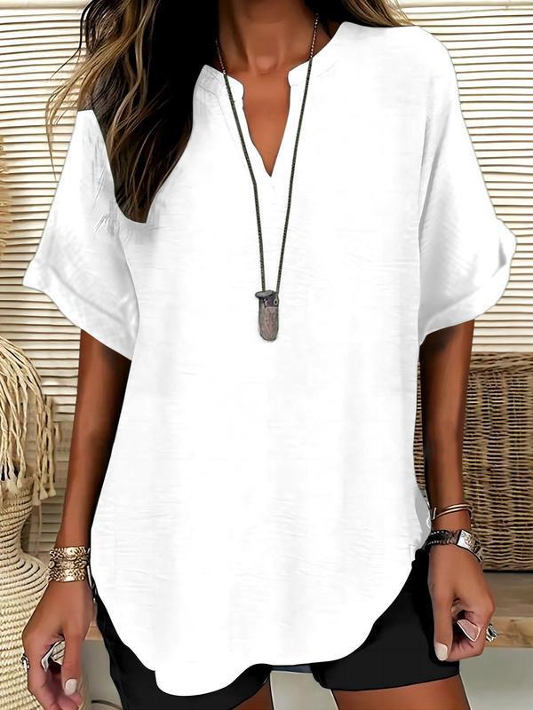 ✨✨LAST DAY SAVE 49% ⏰🔥Women's Plain Short Sleeve Blouse, Casual Solid Color Top for Daily Wear, Ladies Clothes for All Seasons