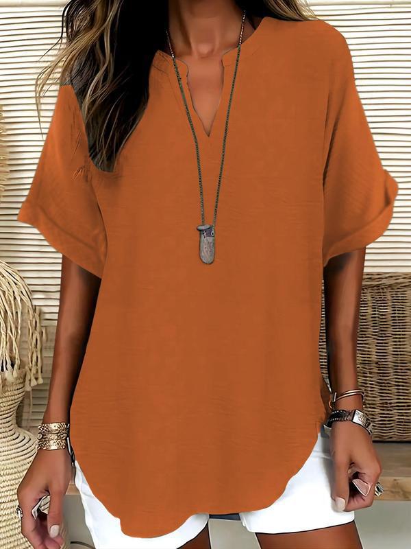 ✨✨LAST DAY SAVE 49% ⏰🔥Women's Plain Short Sleeve Blouse, Casual Solid Color Top for Daily Wear, Ladies Clothes for All Seasons