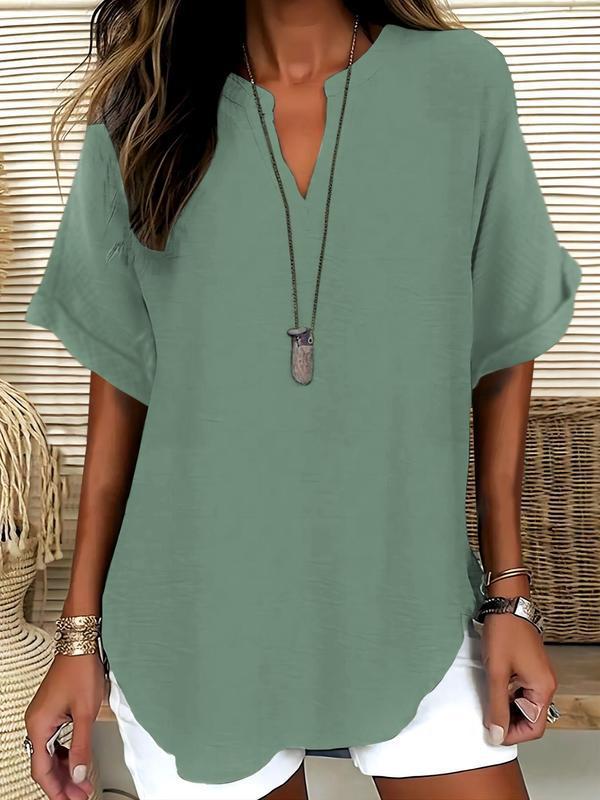 ✨✨LAST DAY SAVE 49% ⏰🔥Women's Plain Short Sleeve Blouse, Casual Solid Color Top for Daily Wear, Ladies Clothes for All Seasons