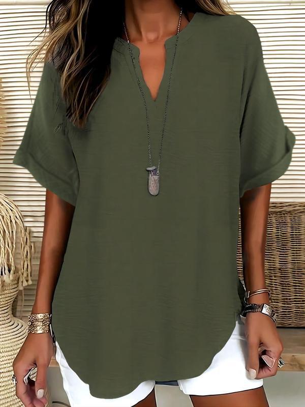 ✨✨LAST DAY SAVE 49% ⏰🔥Women's Plain Short Sleeve Blouse, Casual Solid Color Top for Daily Wear, Ladies Clothes for All Seasons