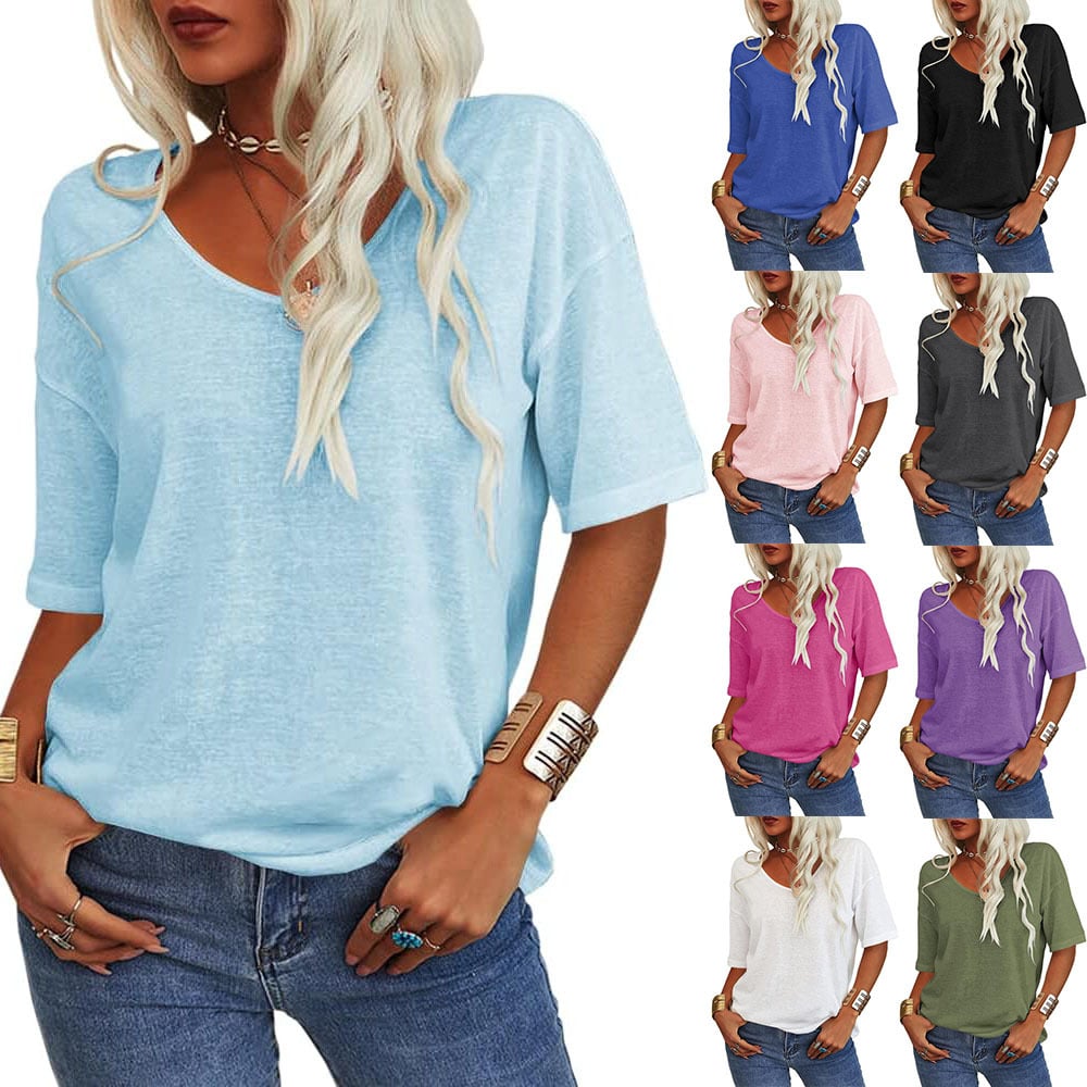 ✨✨LAST DAY SAVE 49% ⏰Women's Soft Solid Color Vneck Tshirt Cotton Half Sleeve Half Sleeve Casual Loose