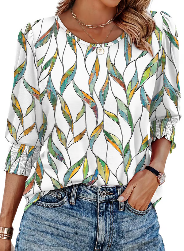 ✨✨LAST DAY SAVE 49% ⏰ Women Dressy Casual 3/4 Length Sleeve Blouses with Smocked Cuffs