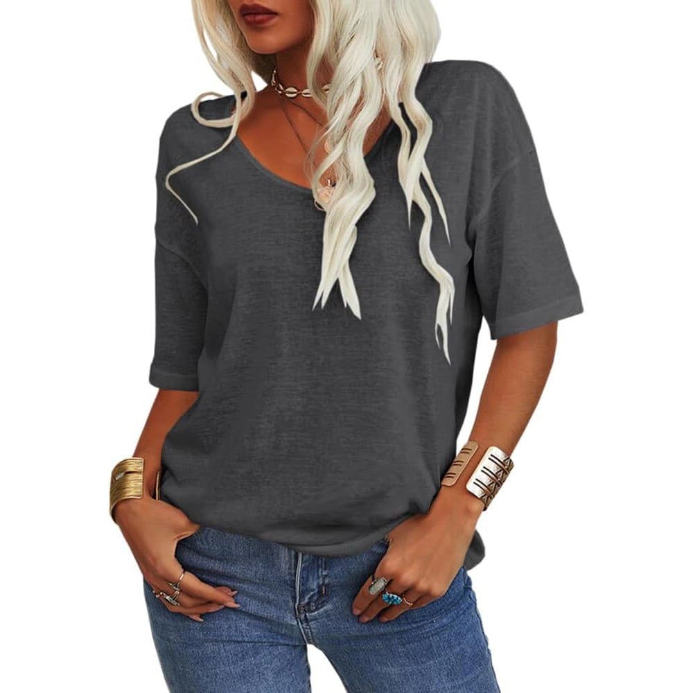 ✨✨LAST DAY SAVE 49% ⏰Women's Soft Solid Color Vneck Tshirt Cotton Half Sleeve Half Sleeve Casual Loose