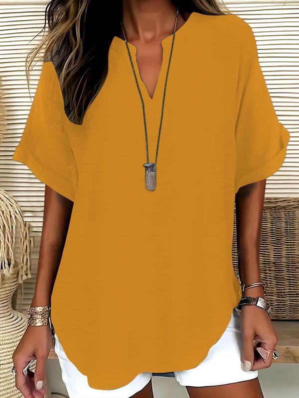 ✨✨LAST DAY SAVE 49% ⏰🔥Women's Plain Short Sleeve Blouse, Casual Solid Color Top for Daily Wear, Ladies Clothes for All Seasons