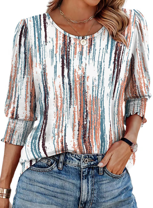 ✨✨LAST DAY SAVE 49% ⏰ Women Dressy Casual 3/4 Length Sleeve Blouses with Smocked Cuffs