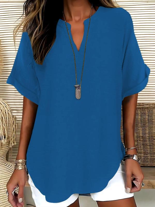 ✨✨LAST DAY SAVE 49% ⏰🔥Women's Plain Short Sleeve Blouse, Casual Solid Color Top for Daily Wear, Ladies Clothes for All Seasons