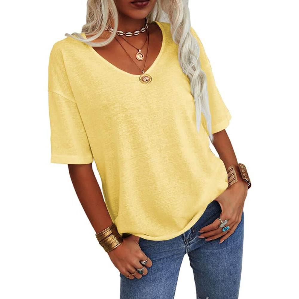 ✨✨LAST DAY SAVE 49% ⏰Women's Soft Solid Color Vneck Tshirt Cotton Half Sleeve Half Sleeve Casual Loose